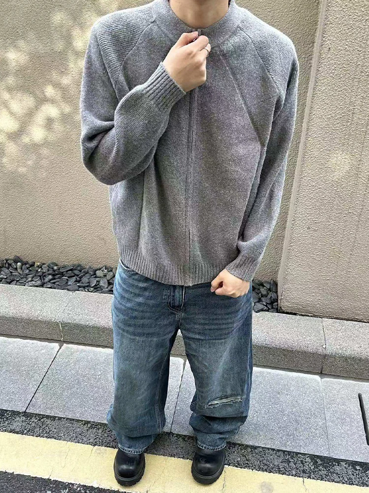 

Мужской кардиган Cleanfit: свободный крой, воротник-стойка, вязаный, осенне-зимний, новый, повседневный, в стиле лоу-эйр, для комфортного образа...