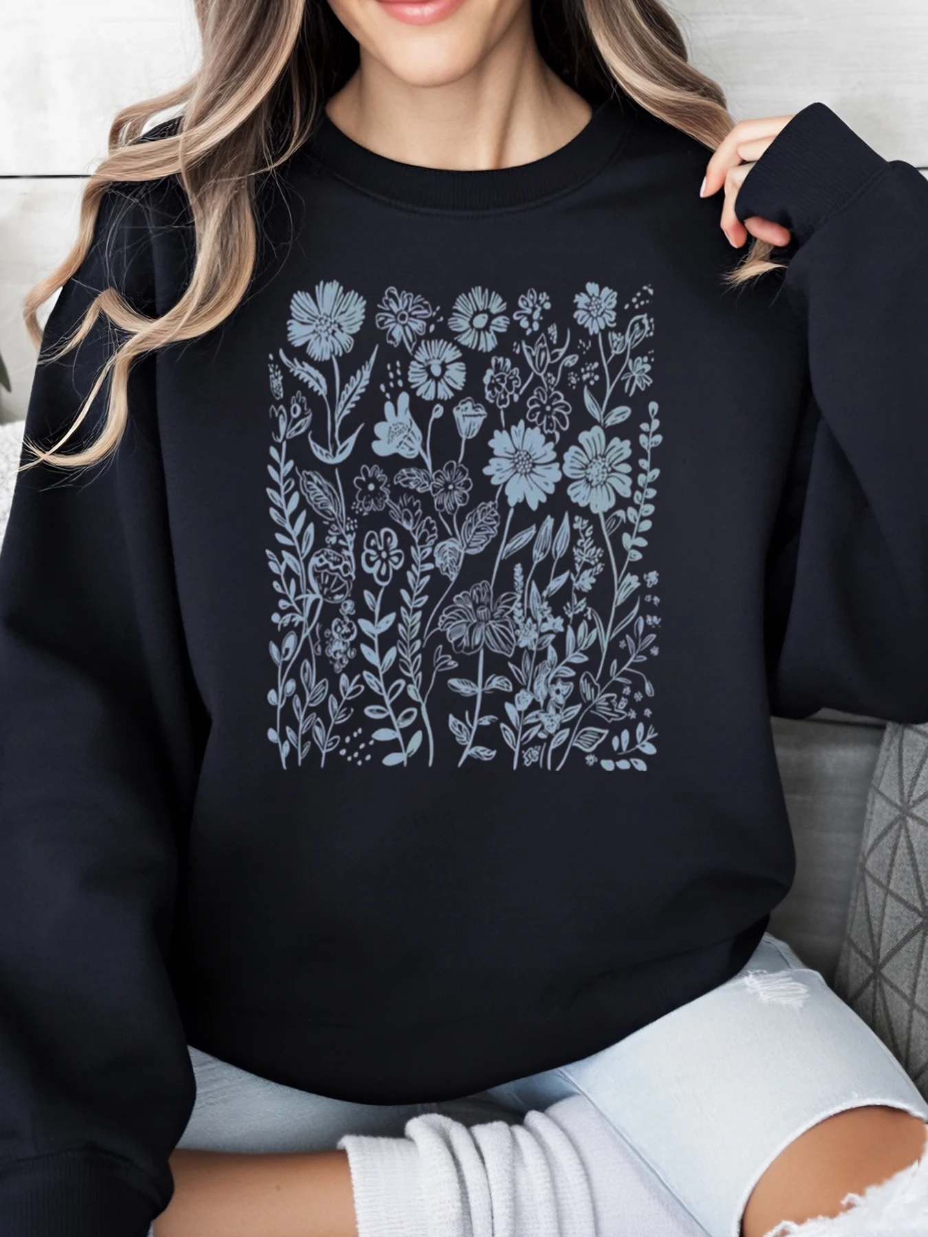 Felpa con stampa floreale per donna Abbigliamento casual Nero Taglie forti