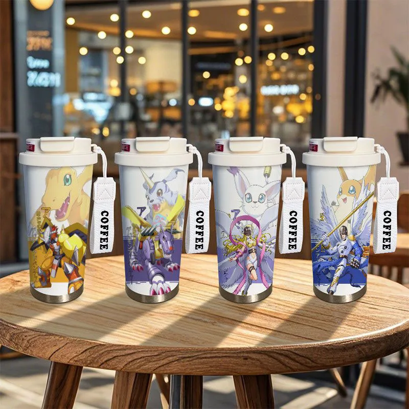 Thermos Digimon Adventure en acier inoxydable, double ouverture, gobelet à café, bouteille d'eau portable anti-fuite, cadeau pour les fans d'anime