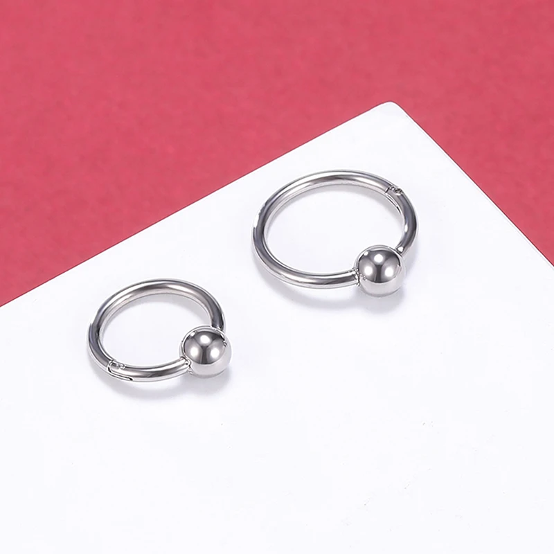 1PC Surgery steel solid titanium round head ring nose lip ring Lip ear diaphragm spiral cartilage perforated earring Stainless s