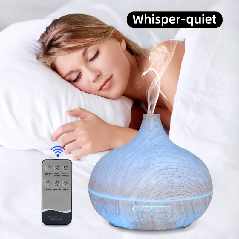 Wood Grain Aromatherapy Diffuser 550ml, Ultrasonic Humidifier with Remote Control & 6 Oils, Silent for Relaxation & Sleep