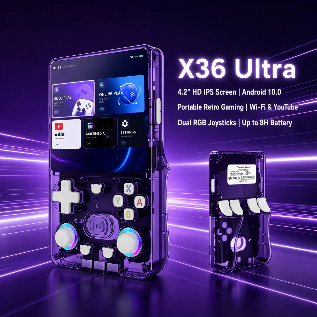 X36Ultra Android Handheld Game Console Plug and Play Built-in 20000+Classic Games No Need Download System 8-Core CPU Max Support
