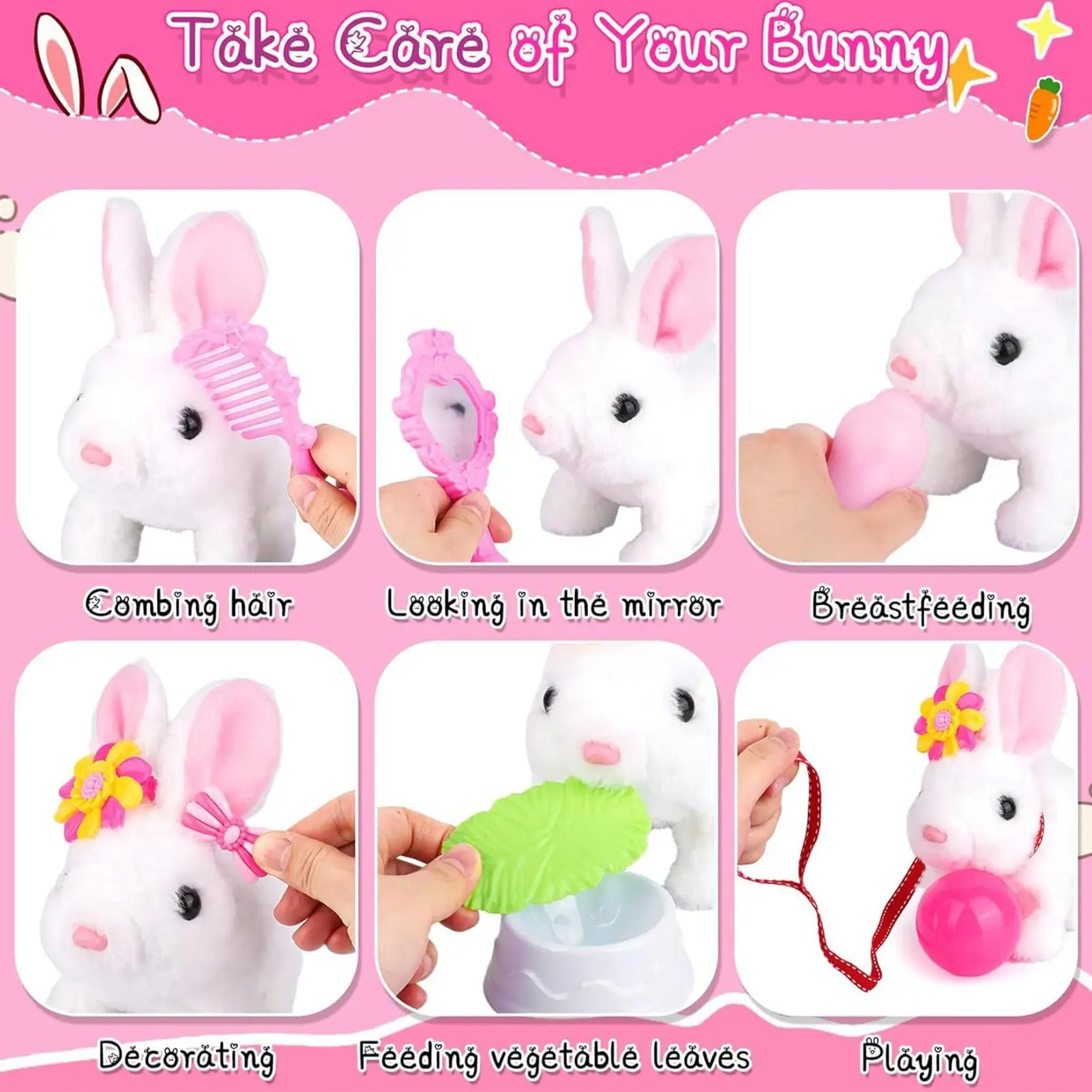 リアルなウサギのぬいぐるみ、電動で音も出る、子供、男の子、女の子向けのウサギのぬいぐるみ、新年、クリスマスに