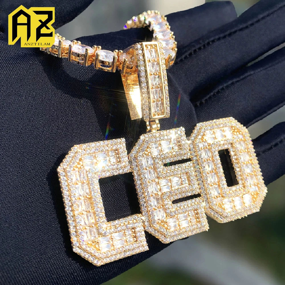 

Anztilam Baguettes индивидуальные буквы Iced Out кулон ожерелье с длинной цепочкой ожерелья для женщин мужчин латунные ювелирные изделия в стиле хип-хоп