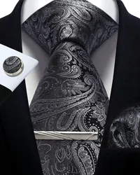 Conjunto de corbata de seda para hombre, corbata Floral de Cachemira, gemelos cuadrados de bolsillo, Clip de corbata, corbatas formales clásicas para hombres, fiesta de boda