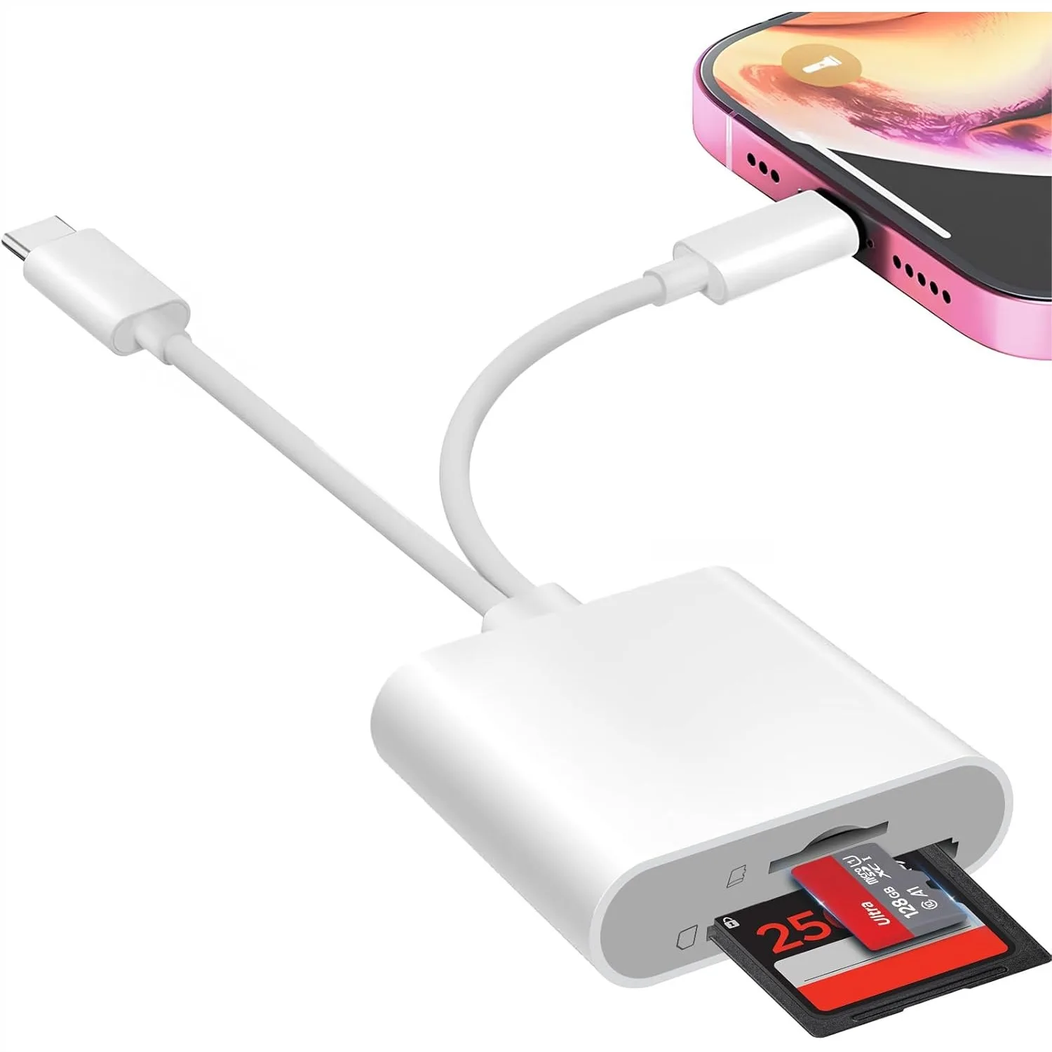 SD Card Reader for iPhone iPad, USB C & Lightning Dual Interface, Plug & Play Camera Accessories