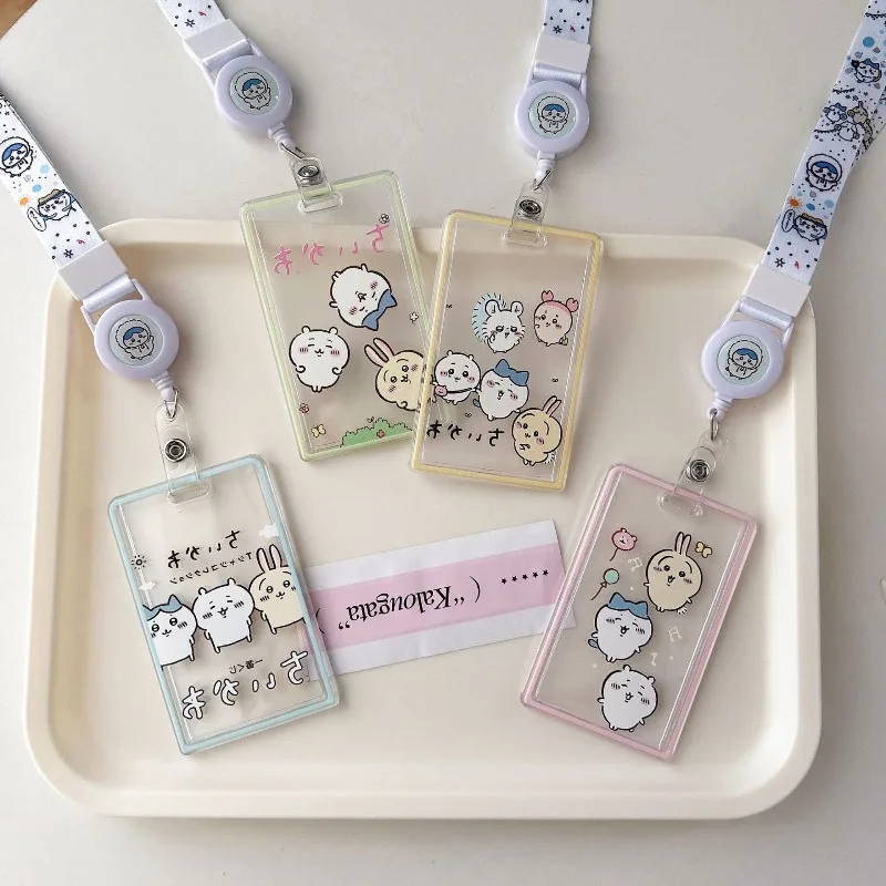 Cute Cartoon Chiikawa Transparent Card Sleeves Student Campus Hanging Neck Bag Card Holder Lanyard Id Card Meal Cards Case Gifts view 3