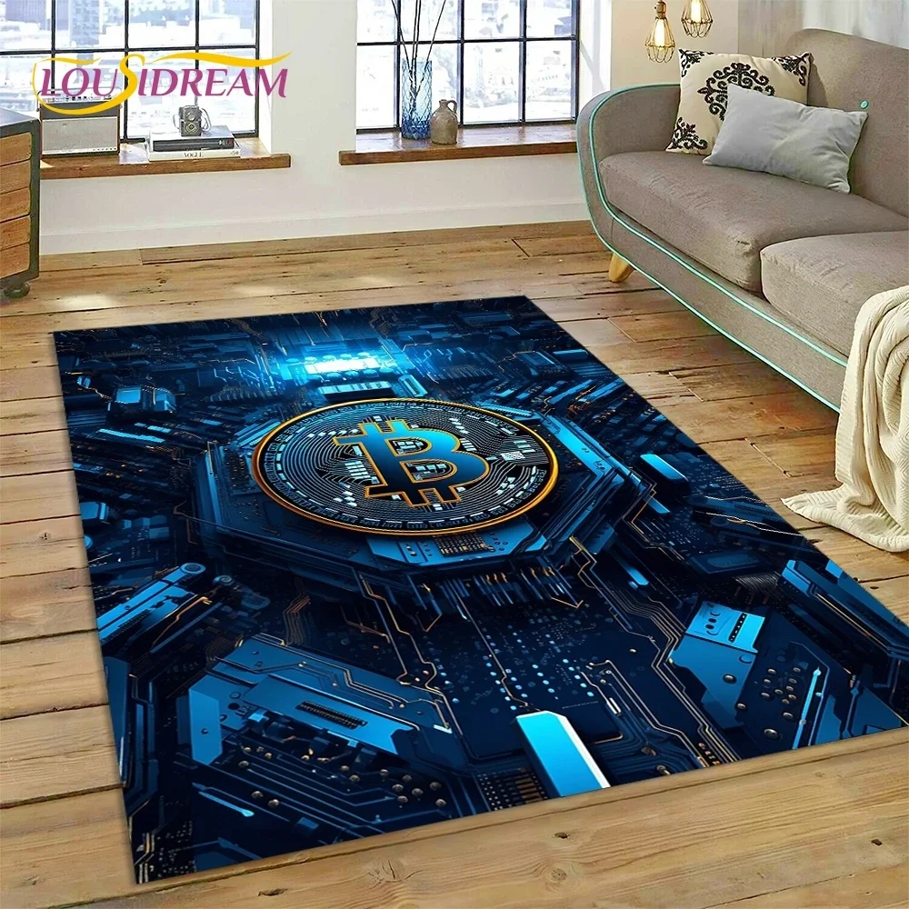 Bitcoin 3D Virtual Currency NFT Area Rug Carpet for Bedroom Living Room Home Sofa Decoration,Children Game Large Decor Floor Mat