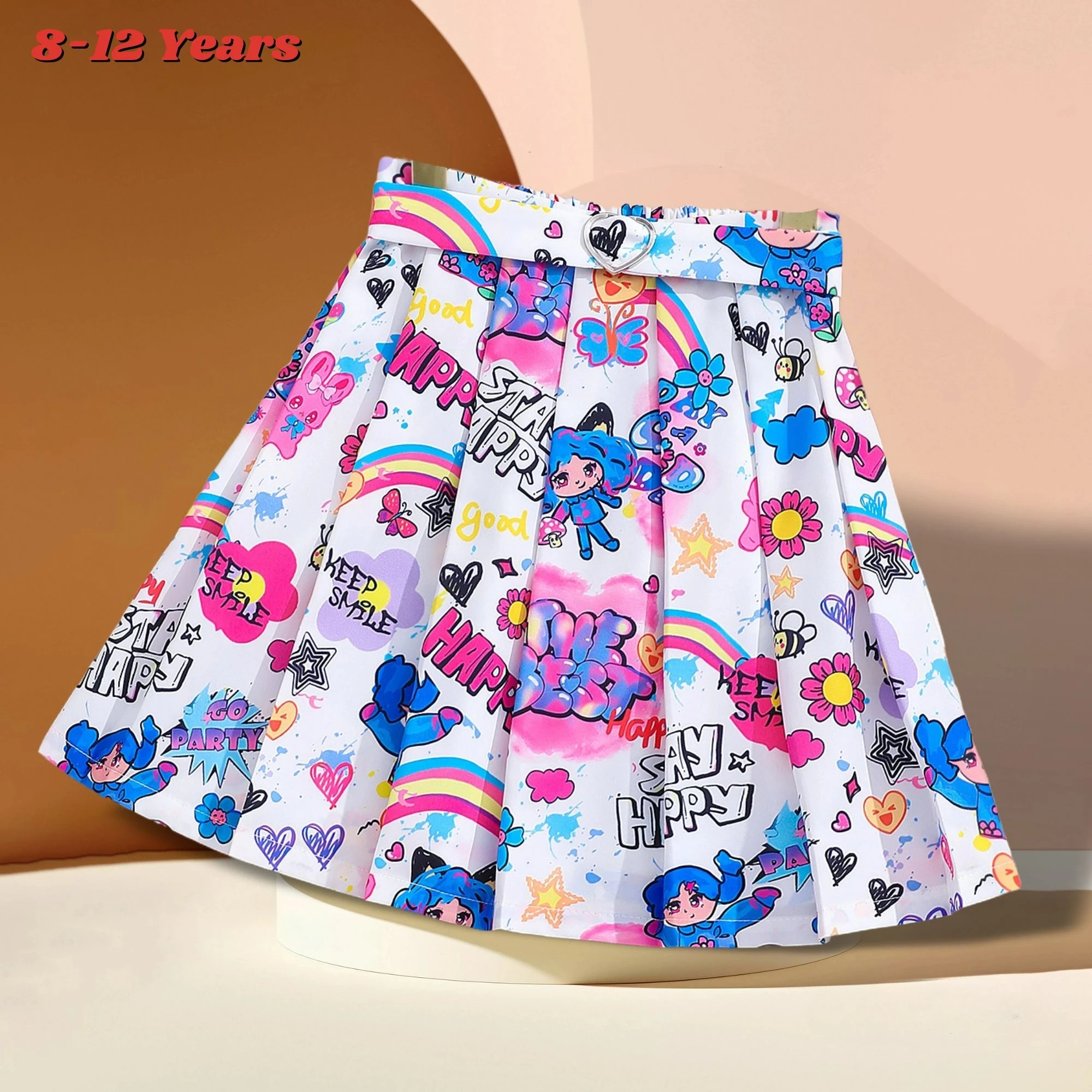 Cartoon Rainbow Girl Skirt 37-45CM Length Children Short Skirt Kids Girls Clothes Cute Fashion Casual Dress for Girls Sports