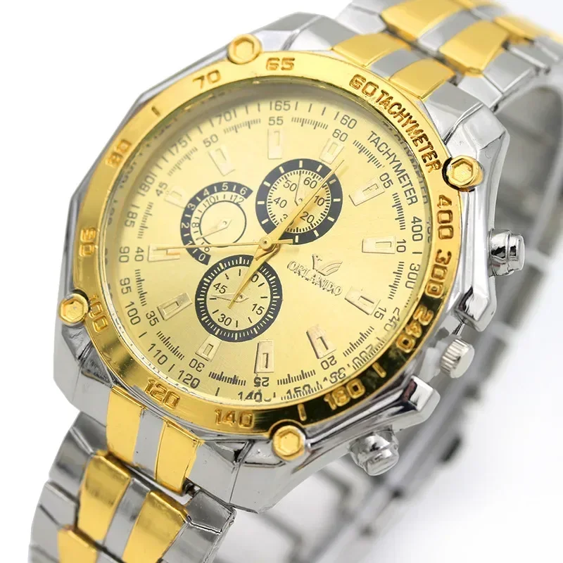 Relojes para hombre, reloj de pulsera de acero inoxidable plateado y dorado de cuarzo, reloj masculino, vestido clásico, piloto de negocios, reloj automático de lujo