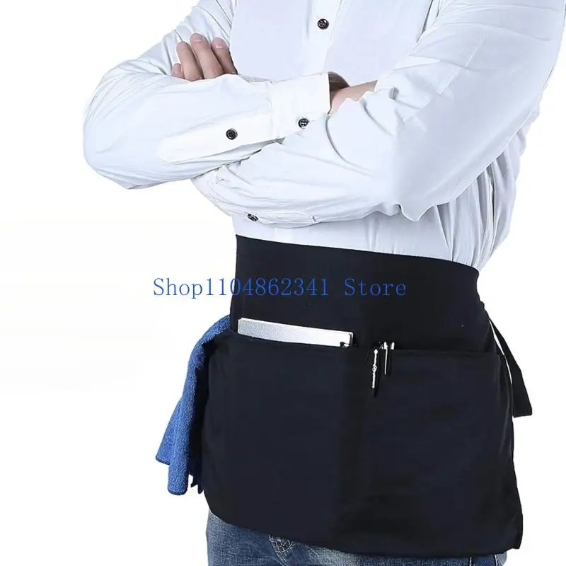 5asd Short Server Waitress Chefs Apron, Black Waist Aprons with 3 Pockets Half Apron for Waiter Cooking Dishwashing Cleaning