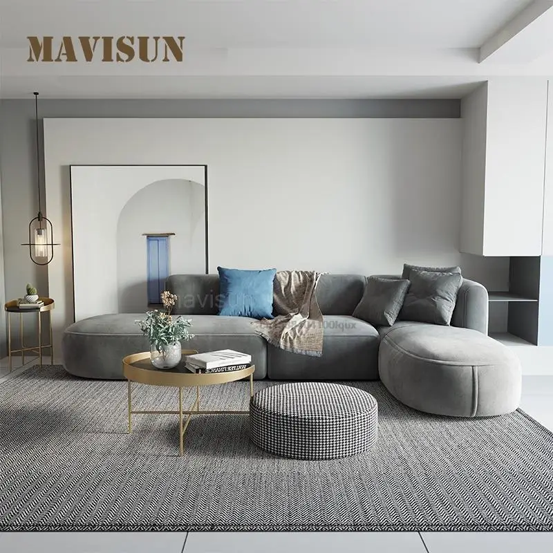 Large Family Villa Living Room Furniture Simple Modern Upholstered Sofa With Solid Wooden Frame L Shaped Love-Seat 3 Seat Couch