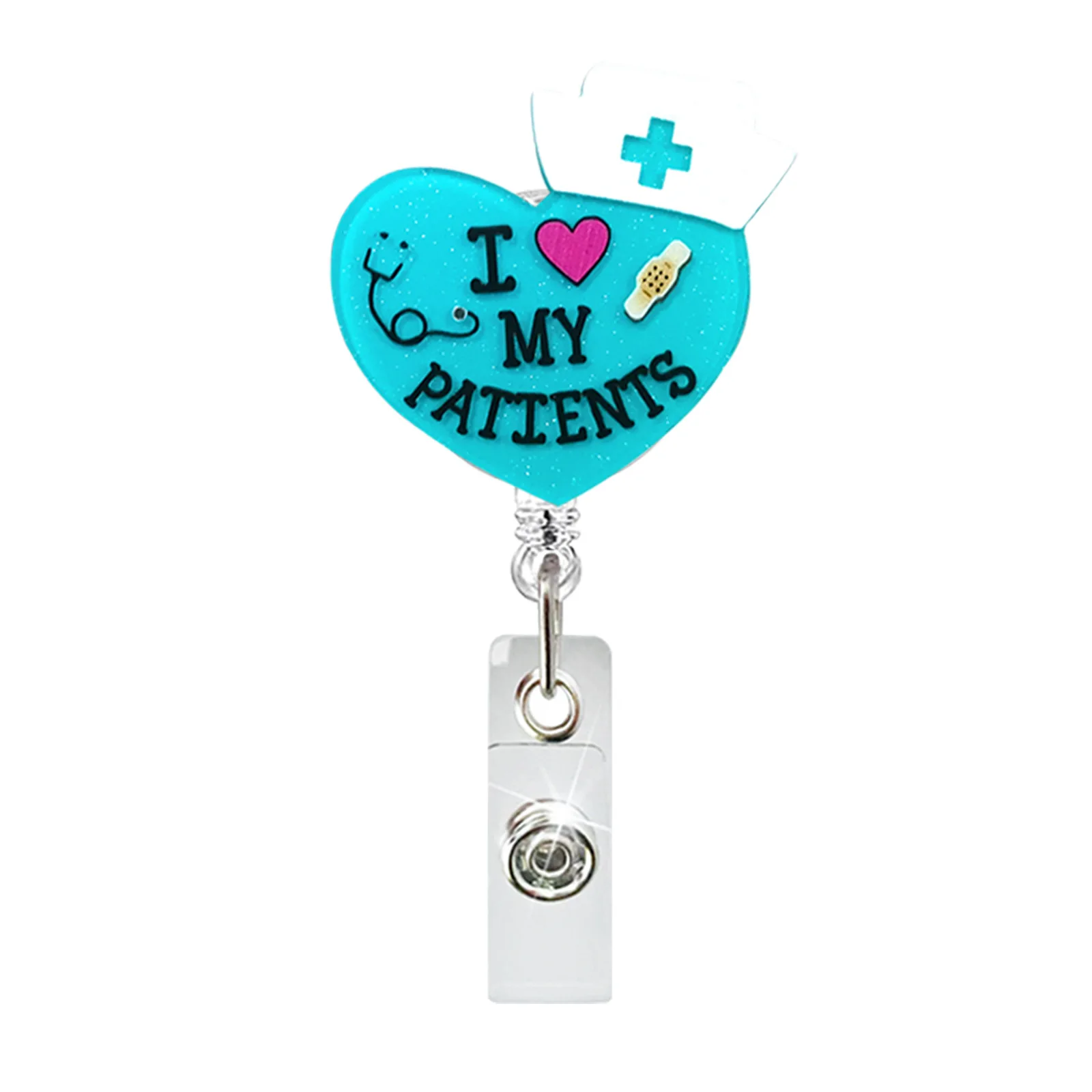 Acrylic Love Rainbow Medicine Bottle Brain Cat Badge Holder Rotating ID Badge Clip Retractable Badge Reel Gift for Doctor Nurse