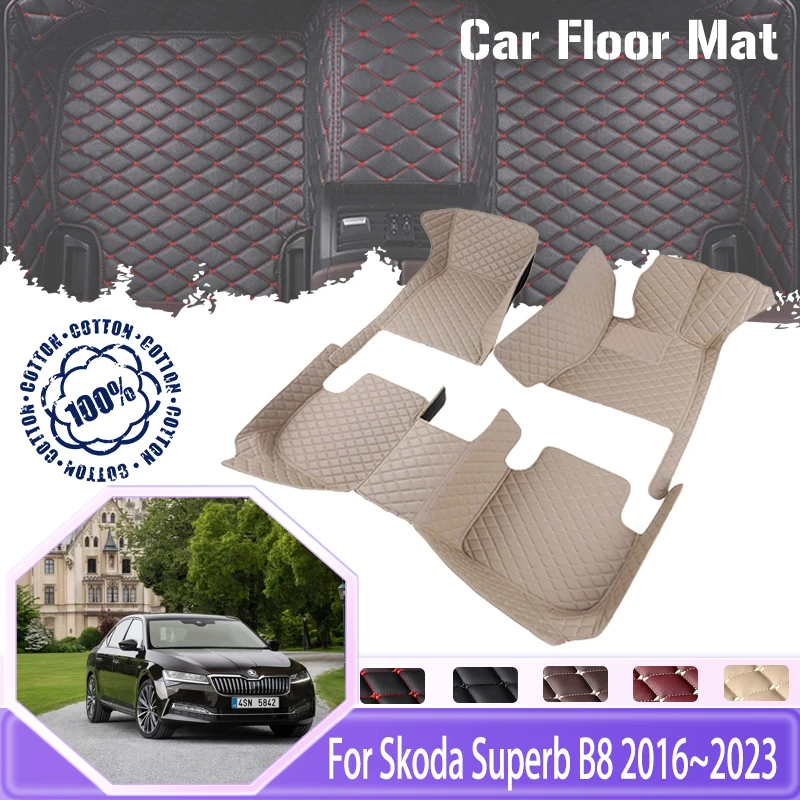 

Leather Car Floor Mats For Skoda Superb B8 3V 2016~2023 5seat Waterproof Protective Pads Carpets Floor Mats Rugs Car Accessories