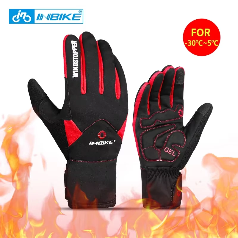 INBIKE-guantes de ciclismo con pantalla táctil para hombre y mujer, térmicos, cálidos, resistentes al viento, con dedos completos, impermeables,