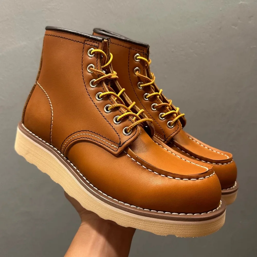 

QHCCID Retro Men's Cowhide Shoes High Top Casual Heightening Sports Shoes Breathable Men's Leather Boots High Top Boots