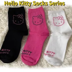 Sanrios Kawaii  HelloKittys Cute Cartoon Medium Tube Socks Antibacterial, Sweat Absorption, Deodorant Size One Size Peripherals