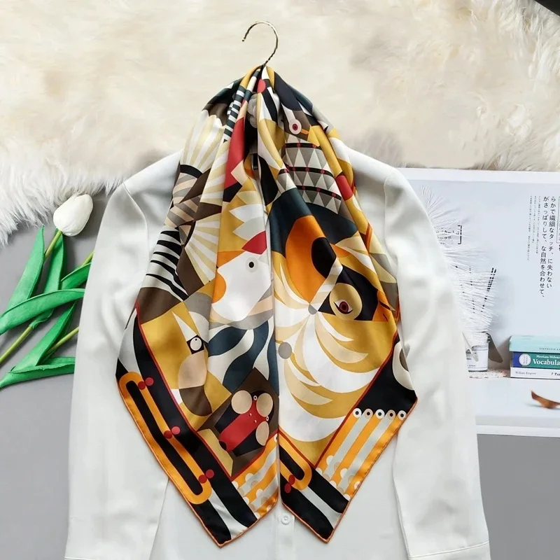 90 100% Silk Scarf Neckerchief Large Square Silk Wraps Shawl Cape 2023 Autumn NEW Printing