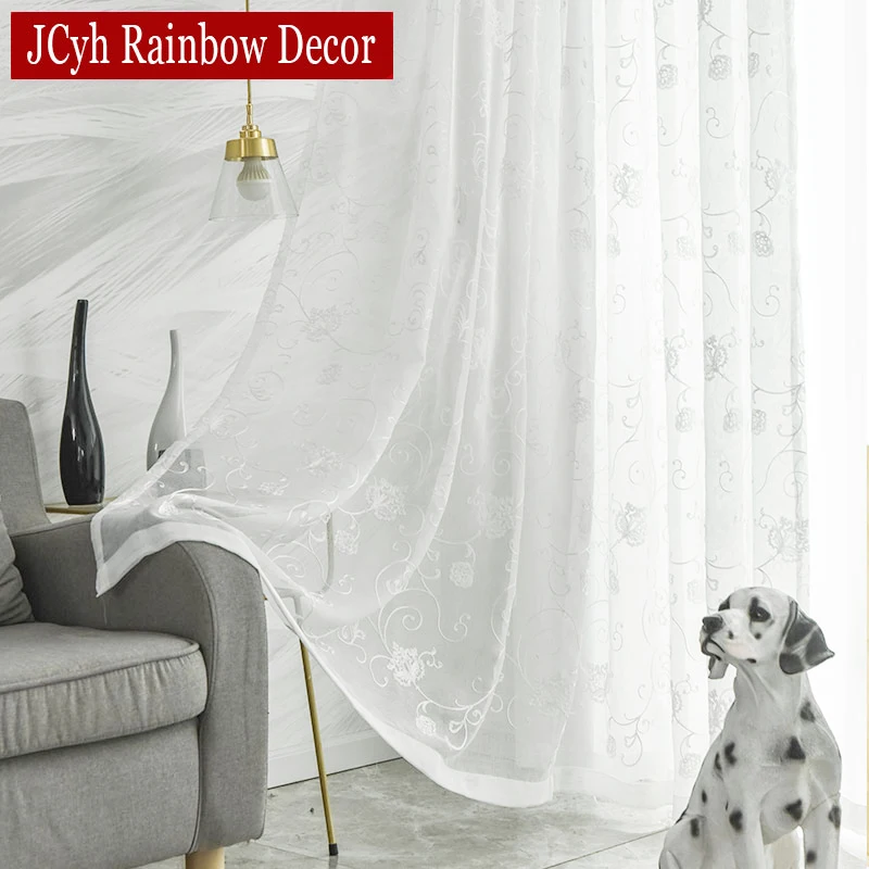 Embroidered Floral Tulle Curtains For Living Room White Sheer Curtains Voile Curtains For Bedroom Tulle on The Window Drapes