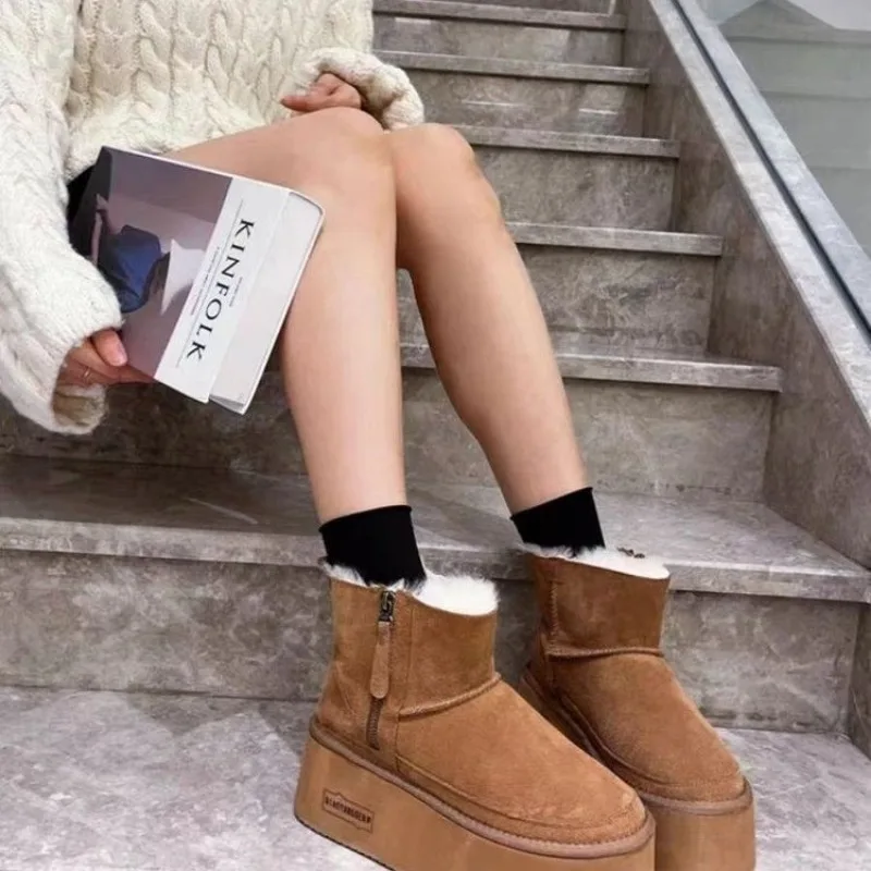 New 2025 Winter Snow Boots Women Platform High Heel Shoes Ladies Ankle Boots Designer Classic Ultra Mini Fur Warm Boot