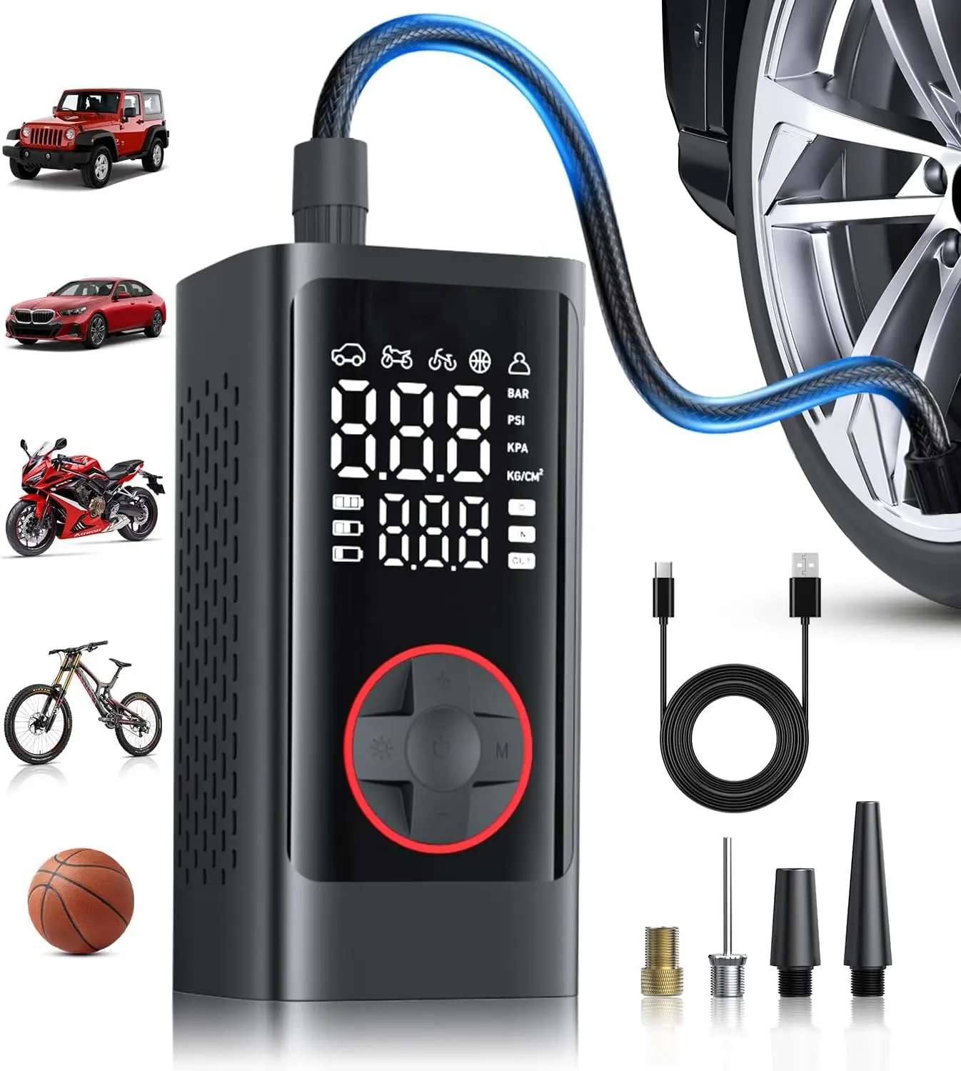 

Portable Tire Inflator 150PSI, LCD Dual Screen Air Compressor for Car, Bike, Motorcycle Tires