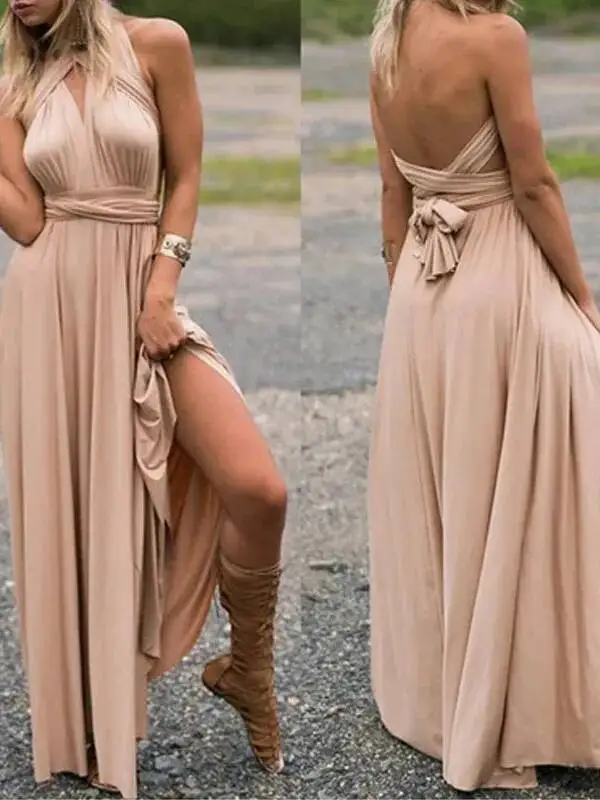 Seksowna Sukienka Maxi Boho z Wieloma Sposobami Noszenia, Czerwona Sukienka Bandage na Imprezę, Sukienka Druhny, Sukienka Infinity Robe Longue Femme