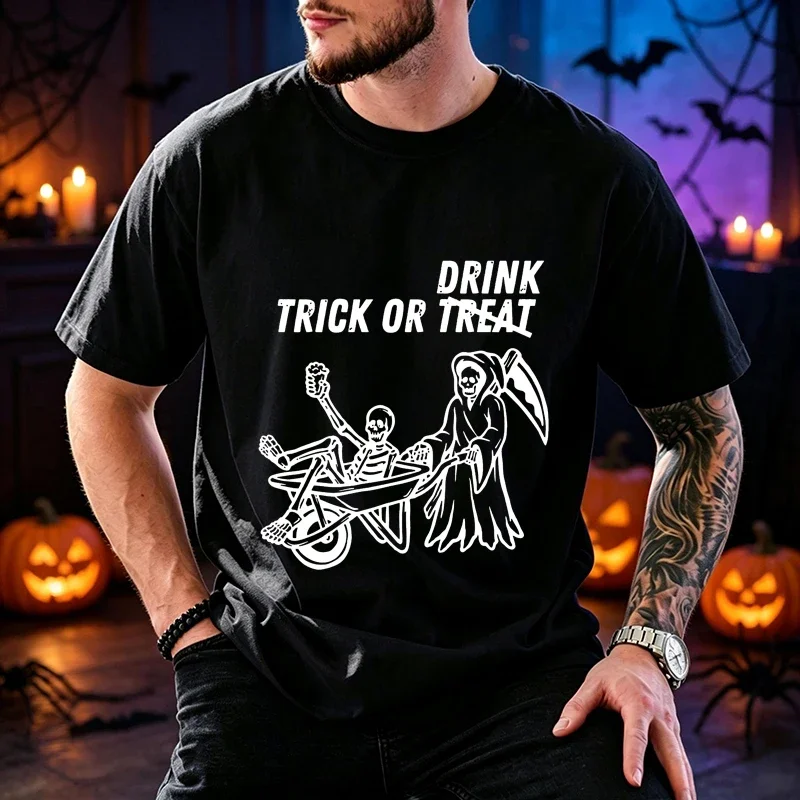 Adult Trick or Treat Graphic Men's Women's T-Shirts Halloween Trick or Drink T Shirt Shirt Short Sleeve Tops Spooky Season Tops