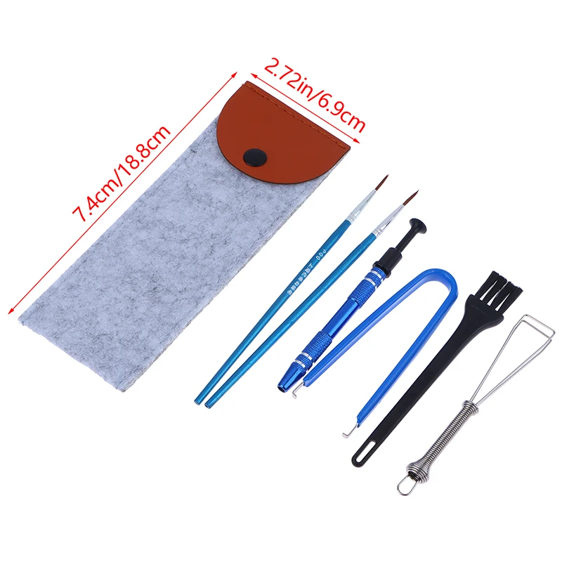 1set Keyboard Cleaning Tool Kit Metal Keycap Puller Stem Holder Switch Puller Lubrication Pen Lube Brush With Storage Bag