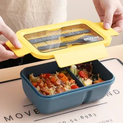 850ML Microwave Lunch Box with Spoon Chopsticks Dinnerware Food Storage Container Children Kid School Office Microwave Bento Box