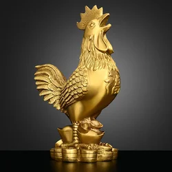 Copper Rooster Ornament Fortune Animal Chicken Money Yuanbao Home Entryway Desktop Decor Sculptures