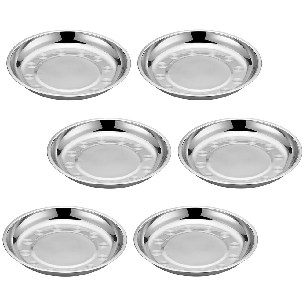 

6 Pcs Grill Tray Stainless Steel Dish Round Platters Kitchen Food Container Plate The Practical Snack Banquet Cuisine