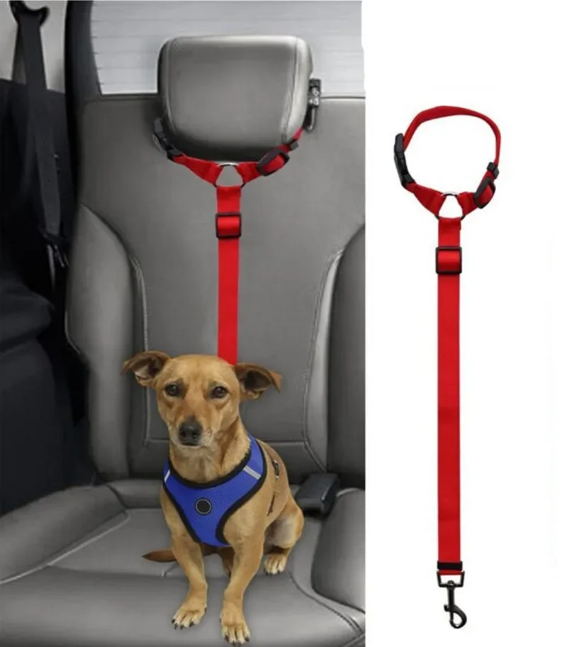 Solid Color Two-in-one Pet Car Seat Belt Nylon Lead Leash Backseat Safety Belt Adjustable Dogs Harness Collar Pet Accessories