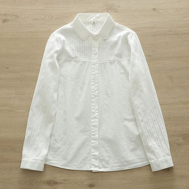 Camisa branca monocromática feminina, algodão casual, blusa de manga comprida, tops simples, roupas finas para senhora do escritório, nova, primavera, 2022