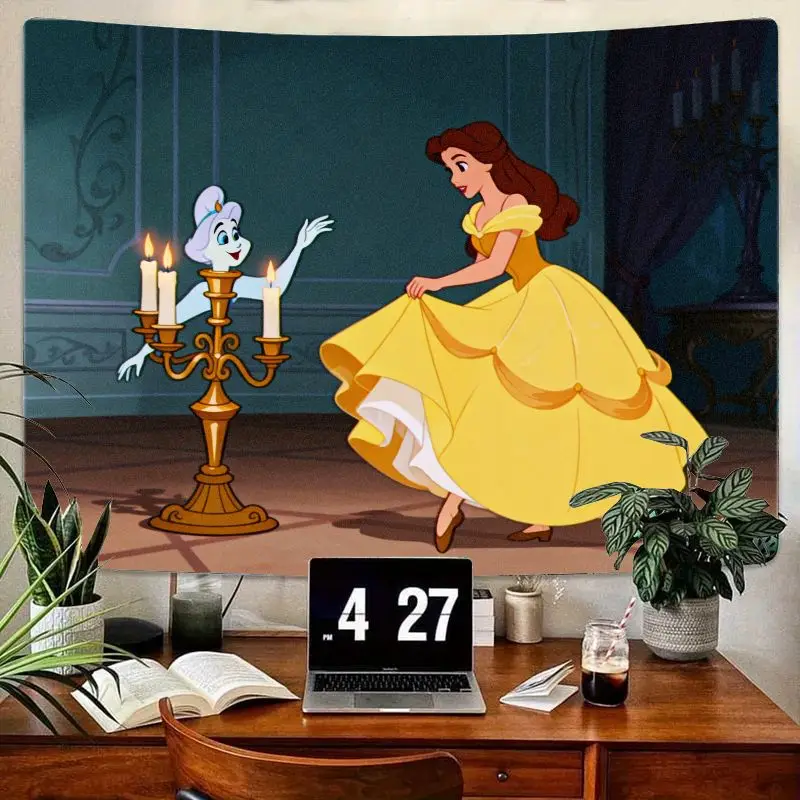 

1 шт., гобелен Disney Princess Belle Beauty and the Beast Lumiere, желтое платье, настенное искусство для декора спальни, гостиной, подарок фанату
