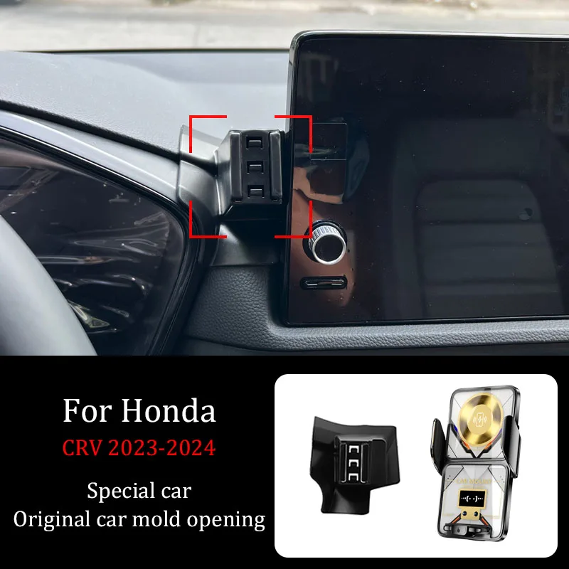 Car Mobile Phone Holder For Honda CRV 2023-2024 Fixed Base DIY Screen Projection QI Wireless Charger Infrared Induction Bracket