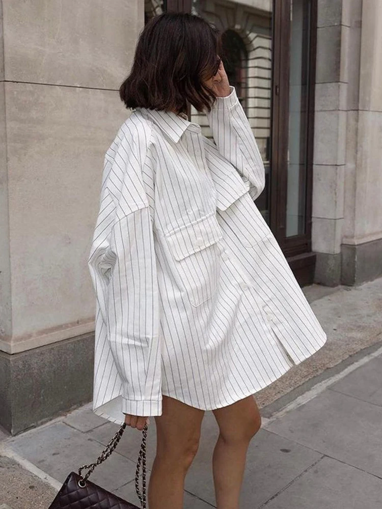 

Striped Shirt Women Oversized Casual Long Sleeve White Blouse Office Lady Spring Autumn Fashion Loose Single Breasted Camisas