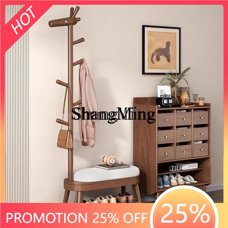 FG good-looking Solid Wood Shoe Changing Bench with Integrated Clothes Rack, Can Be Used as a Seat, Shoe Cabinet, and Coat Rack