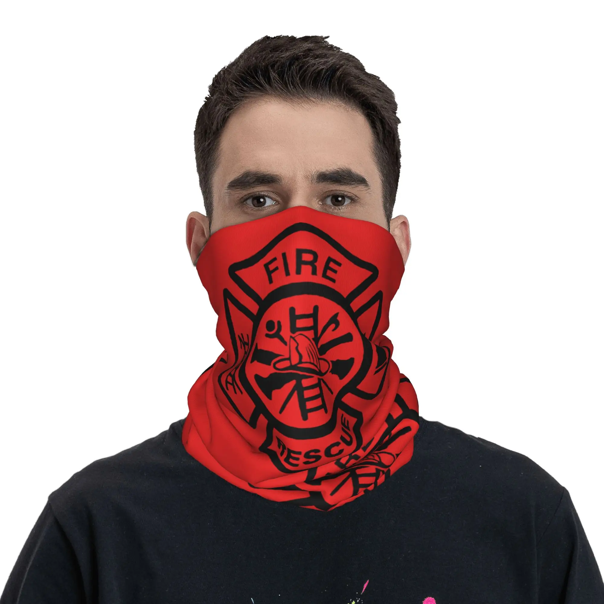 Custom Fire Rescue Firefighter Bandana Neck Gaiter Windproof Face Scarf Cover Women Men Fireman Headband Tube Balaclava image 4