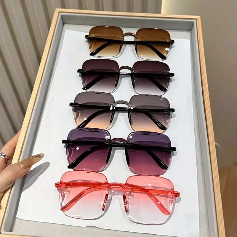 5 قطع من نظارات NBHDFashion المربعة بدون إطار، مناسبة للمشي لمسافات طويلة، عدسة مستطيلة من البولي كربونات لحفلات الشاطئ وStr