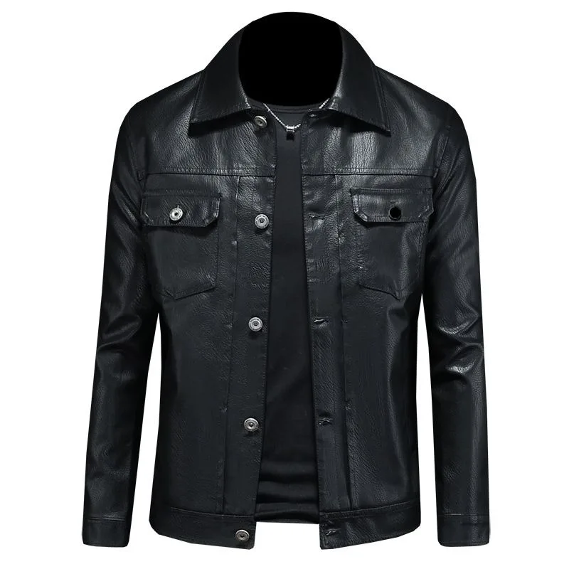 New Men's Leather Jacket for Autumn and Winter A Slim-fit Leather Jacket for Motorcyclists in Black with Velvet Perforation 2026