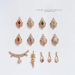 1pcs Copper-clad Gold Color Zircon Inlaid Crystal Leaf Crown Water Drop Retro Pendant Diy Ear Jewelry Material Handmade Charms