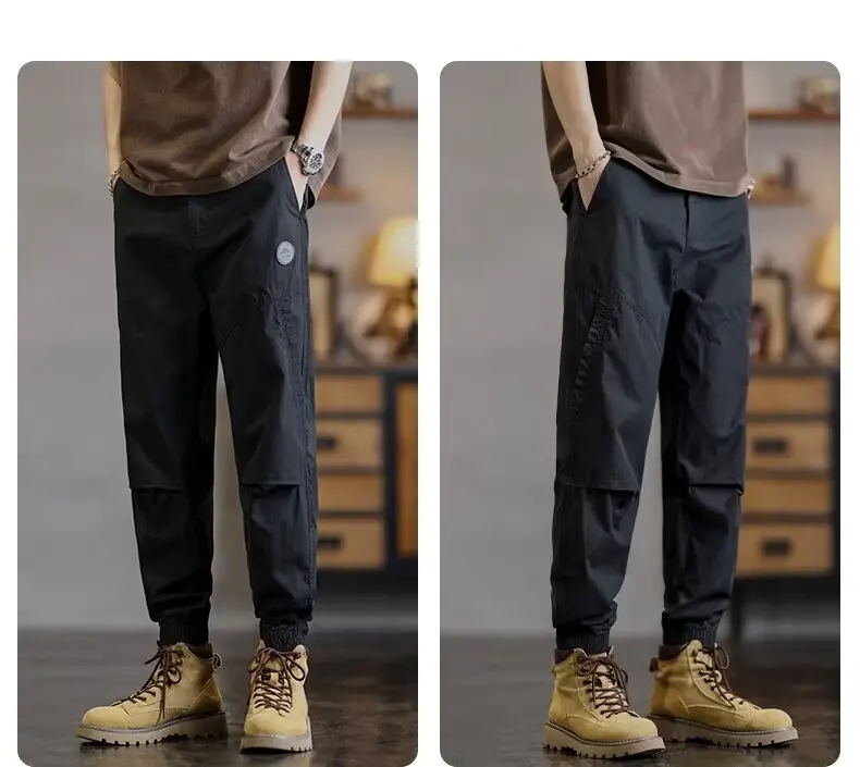 All-matching men's loose straight leg sports casual pants 2024 new trend design sense false pocket bunched foot pants nine minut