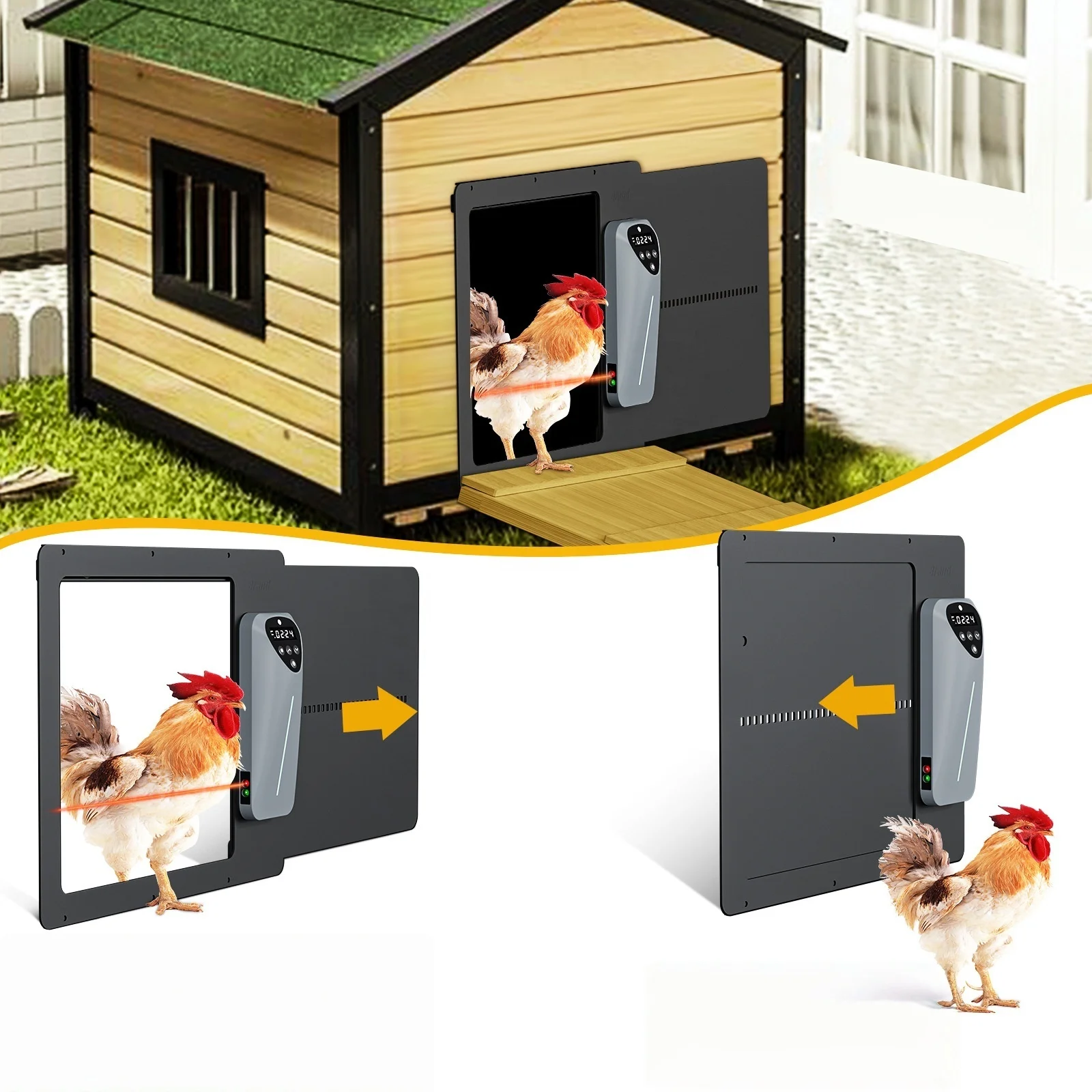 

Sale ABS+Aluminum Automatic Chicken Coop Door Solar-powered Light-sensing Infrared Anti-pinch Smart Pet Door for Chicken