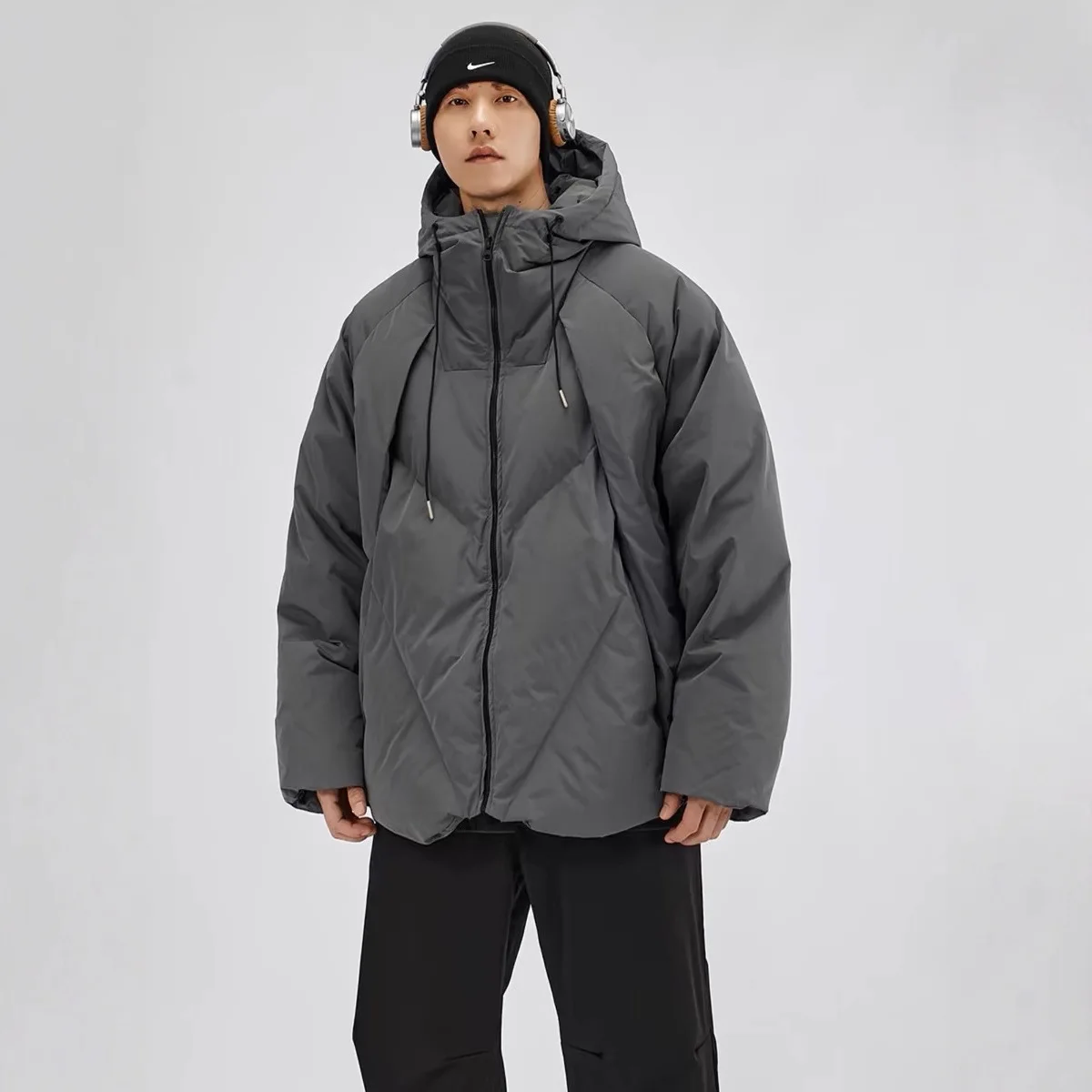 KIDCRKJ Thicken Solid Winter Men Down Jacket New Simple Versatile Male Coat Long Sleeve Hooded Sport Loose Casual Man Outerwear