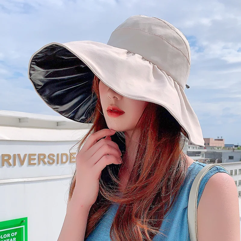 

Wide Brim Solid Empty Top Sun Hats for Women Black Plastic Anti-UV Summer Hat Breathable Beach Sunshade Hat Foldable Visor Cap