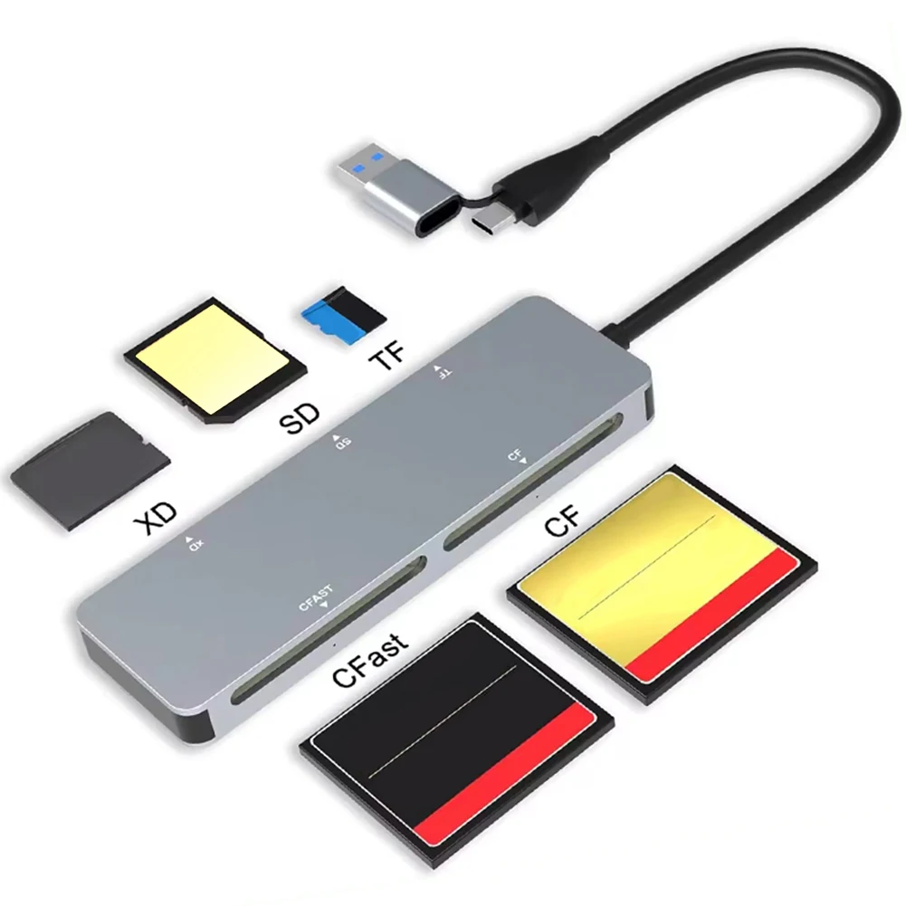 

Универсальный кард-ридер 5 в 1, адаптер для чтения карт памяти типа C и USB A CFast+XD+CF+SD+TF для Windows XP/Vista/7/8 OS