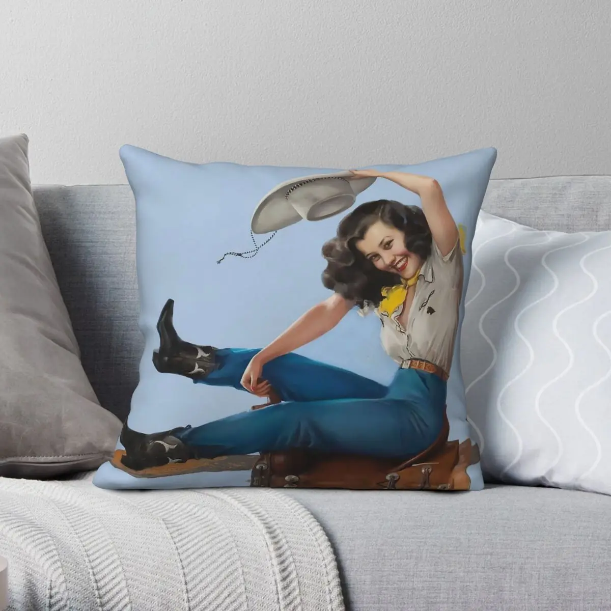 Wild West Riding High Cowgirl Square Pillowcase Polyester Linen Velvet Creative Decorative Pillow Case Room Cushion Case 45x45