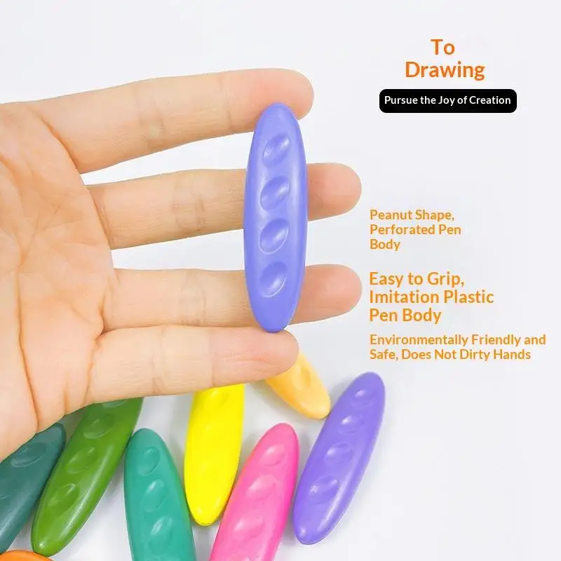 Peanut Shape Crayons Washable Non-Stick Hands Non-Toxic 24 Colors Set for Preschoolers Painting Art Creation
