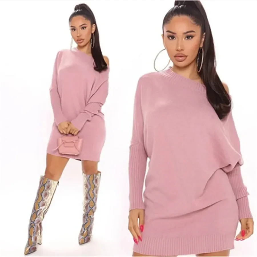 Women Winter Fashion Long Sleeve Sweater Dress Autumn Casual Free Size Elegance Short Knitted Dresses