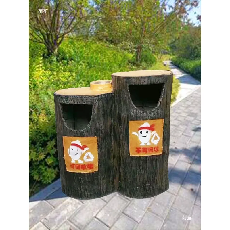 Cement imitation wood trash can, cement anti-stump peel box, garden outdoor garbage sorting bucket, imitation wood grain trash c